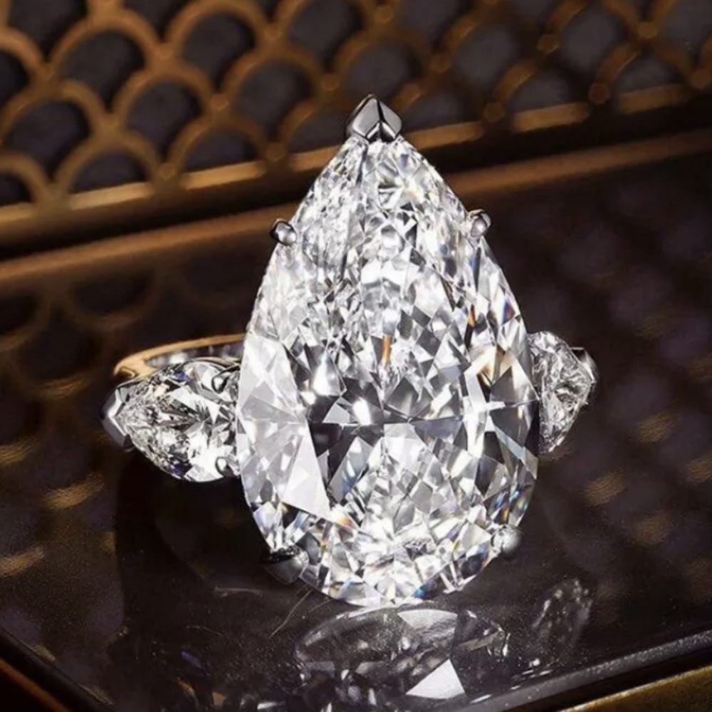 3 CT Pear Water Drop CZ Diamond Engagement Ring